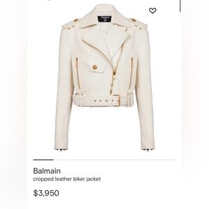 Brand New Balmain Cropped White Leather Jacket Size 34 (Fits US 0-2)